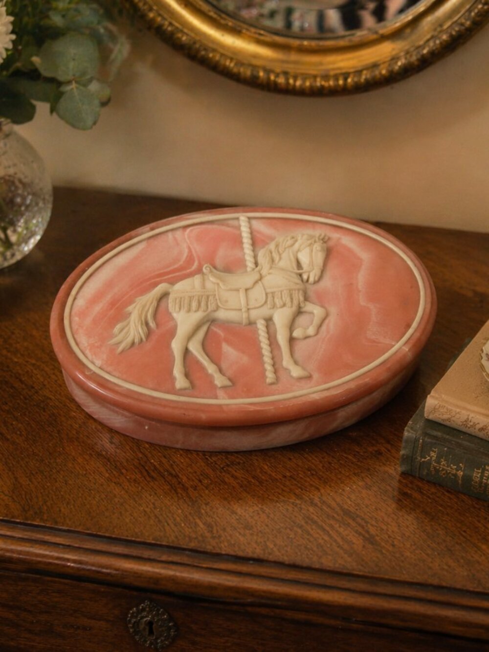 Vintage Incolay Soapstone Carousel Hinged Box